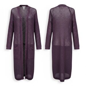 Long Open Knit Cardigan XL Purple Duster Boho Goth Layering Sweater y2k boho